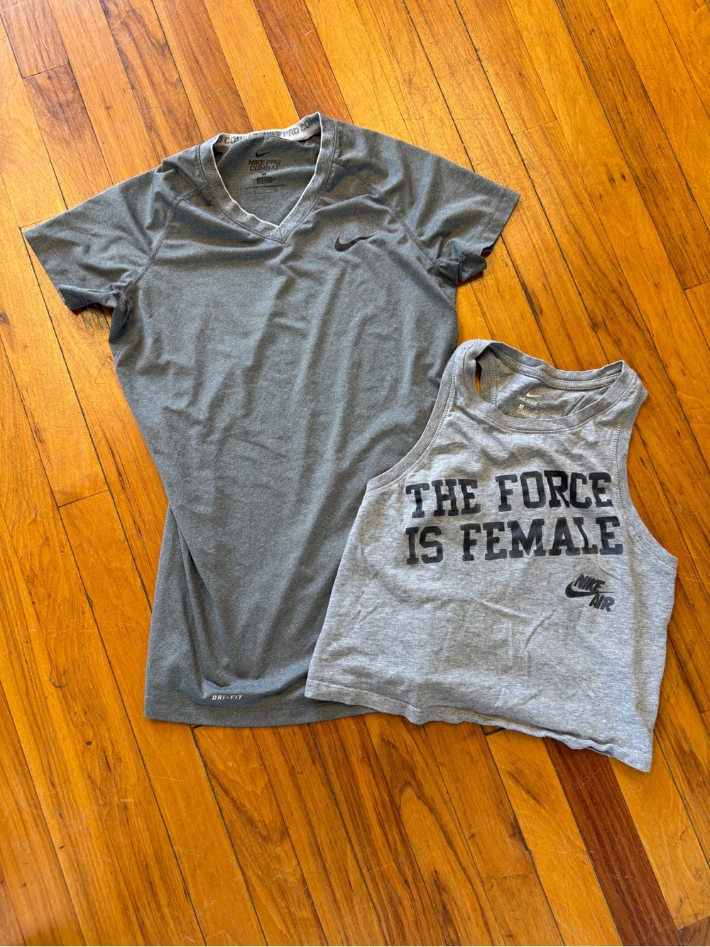 Nike Grey Active V-Neck Tee + Grey Graphic Crop Tank